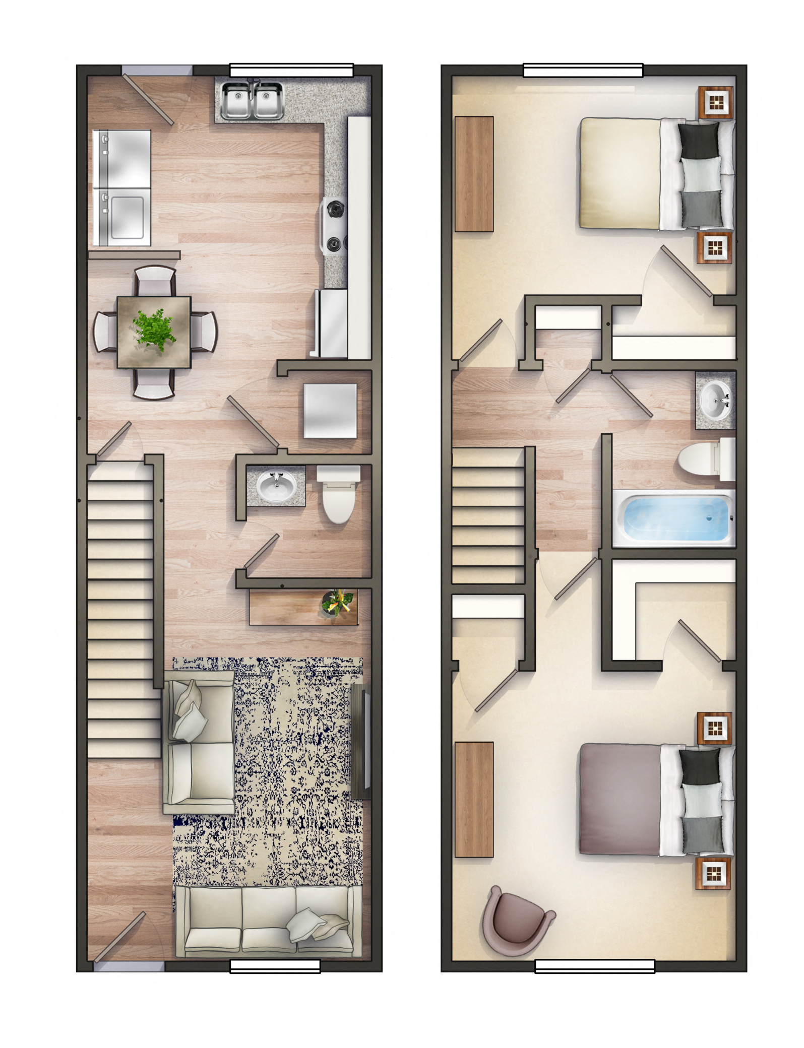 Floor plan for 2 beds, 1.5 baths, 850 sqft